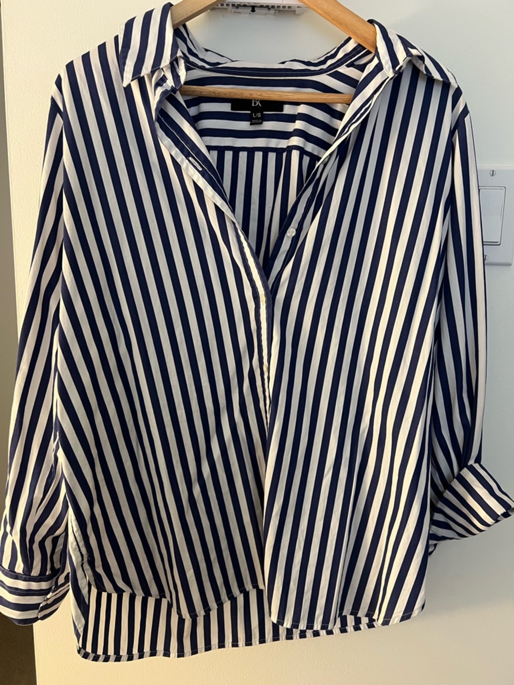 Banana Republic Navy and White Vertical Stripe Button-Down Shirt
